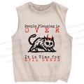 Unisex Monster Cat Printed Washed Tank Top