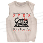 Unisex Monster Cat Printed Washed Tank Top