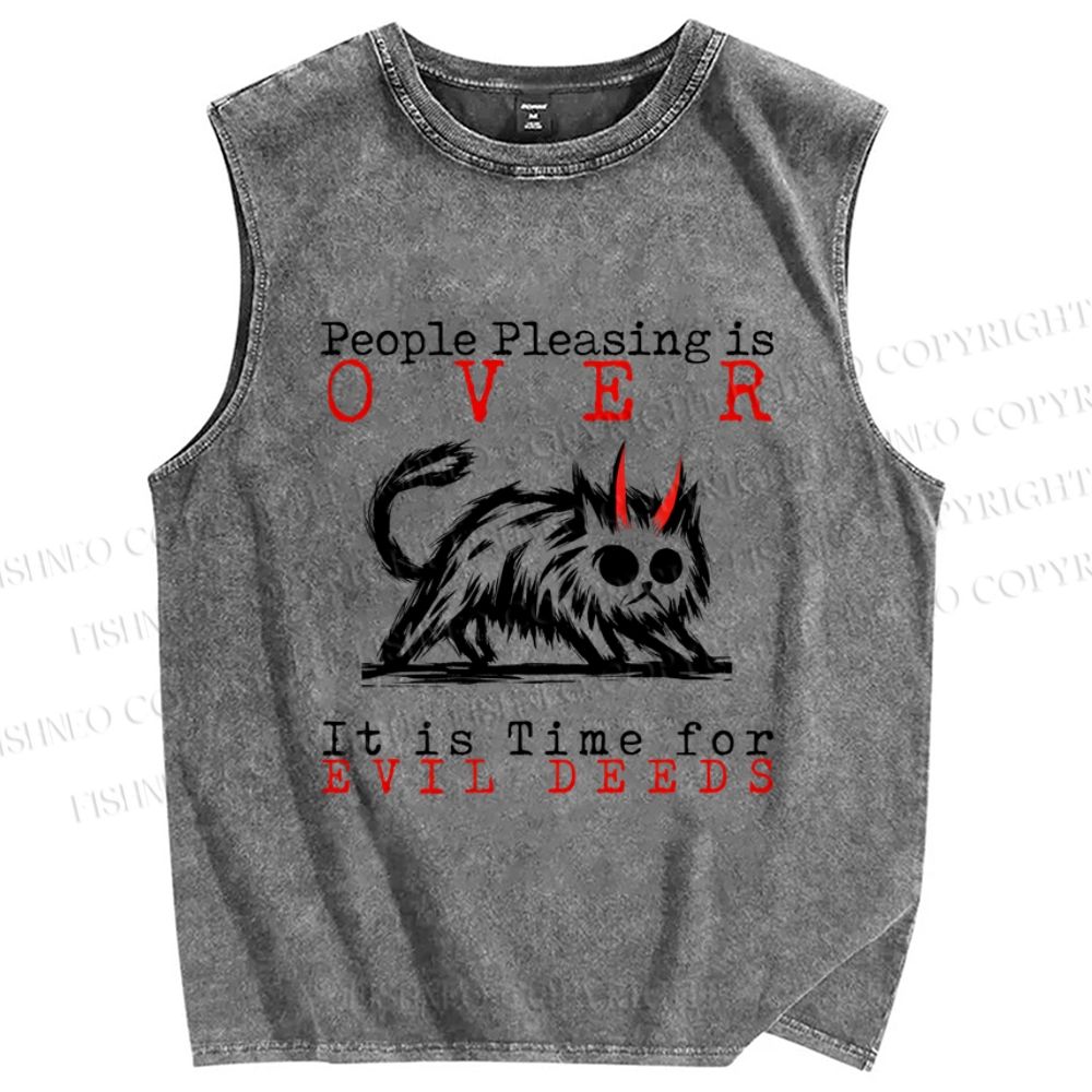 Unisex Monster Cat Printed Washed Tank Top
