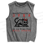 Unisex Monster Cat Printed Washed Tank Top