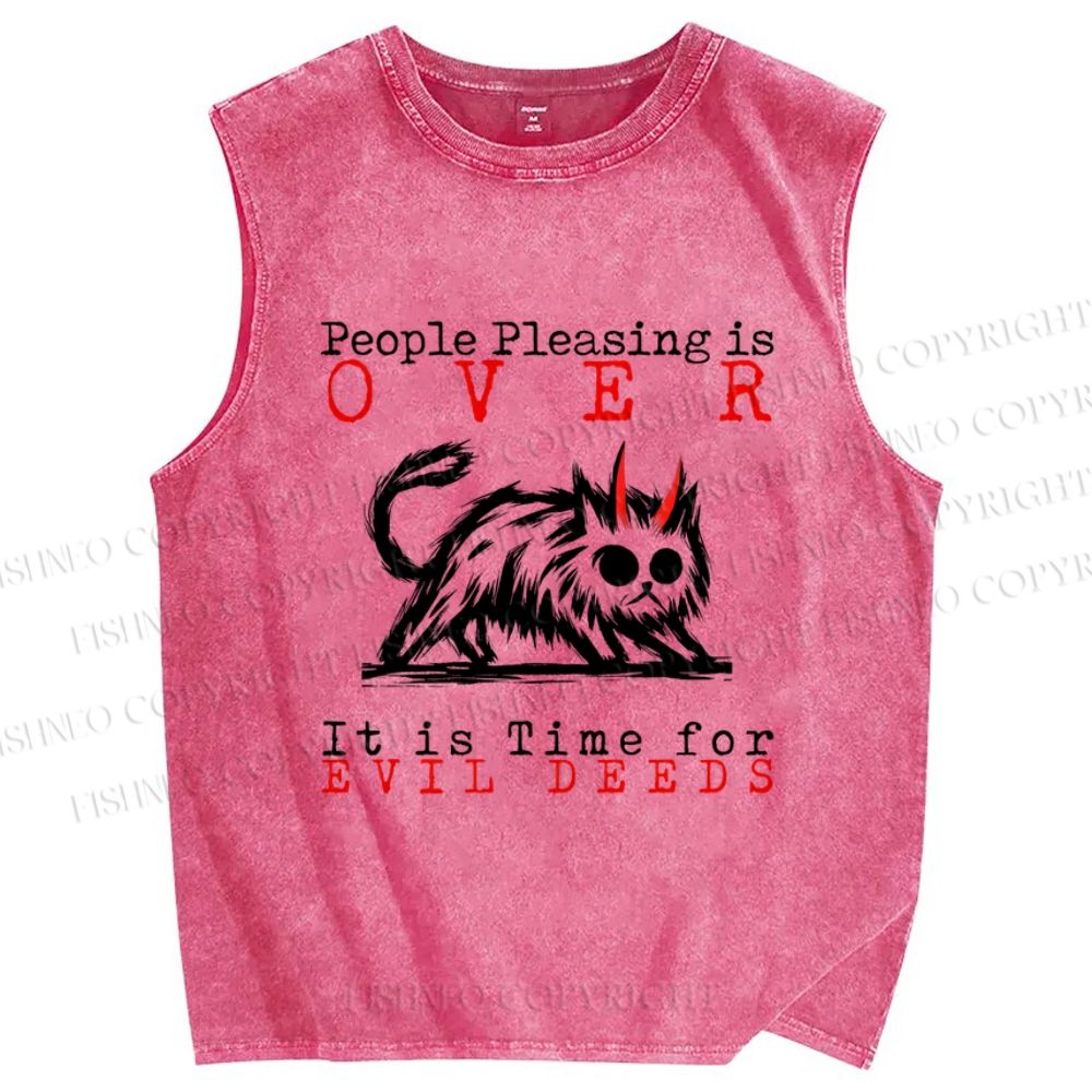 Unisex Monster Cat Printed Washed Tank Top