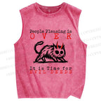 Unisex Monster Cat Printed Washed Tank Top