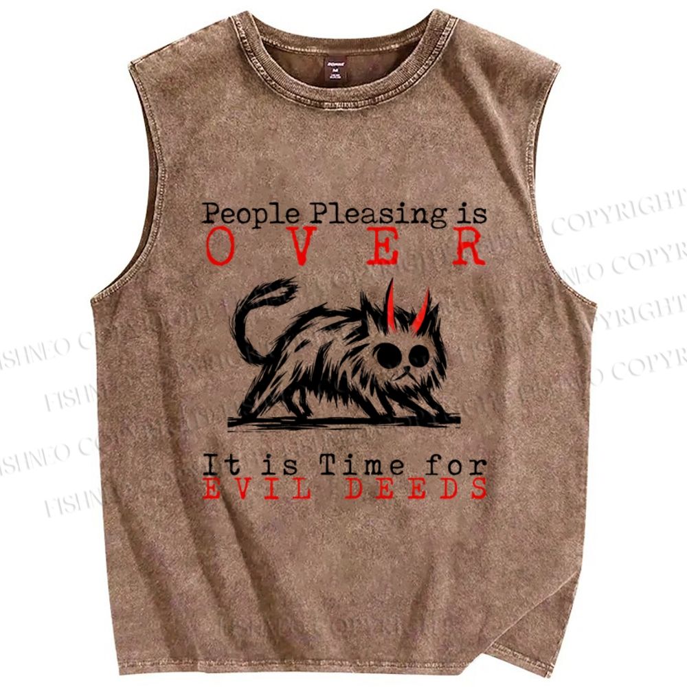 Unisex Monster Cat Printed Washed Tank Top