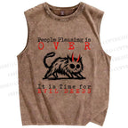 Unisex Monster Cat Printed Washed Tank Top
