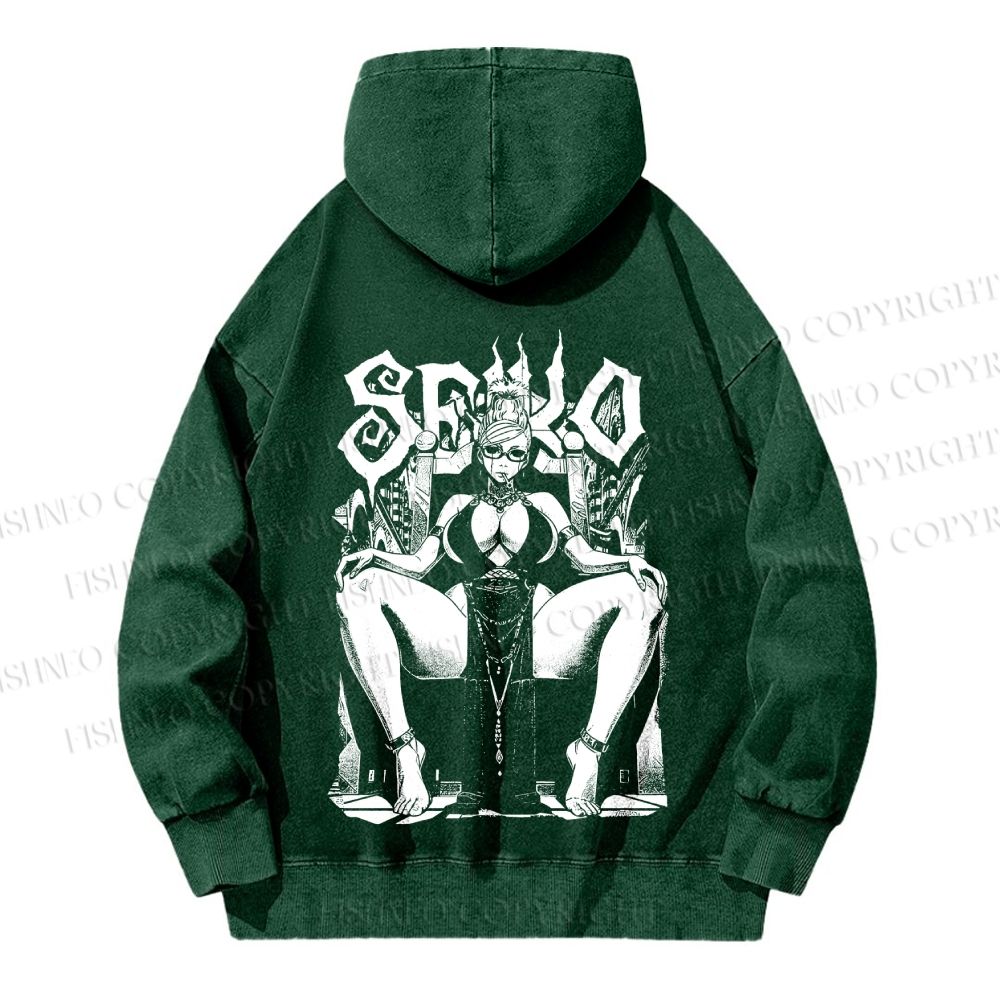Unisex Casual Printed Vintage Anime Woman Washed Hoodie