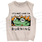 Unisex Frog Printed Washed Tank Top