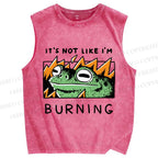 Unisex Frog Printed Washed Tank Top
