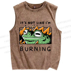 Unisex Frog Printed Washed Tank Top