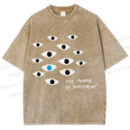 Unisex Artistic Eyes Printed Washed Tee