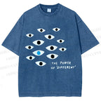 Unisex Artistic Eyes Printed Washed Tee