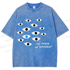 Unisex Artistic Eyes Printed Washed Tee
