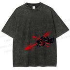Unisex Japanese Anime Man Printed Washed Tee