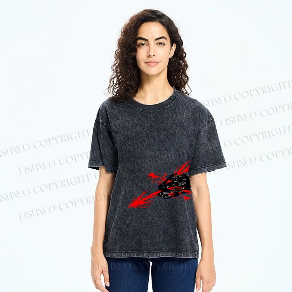 Unisex Japanese Anime Man Printed Washed Tee