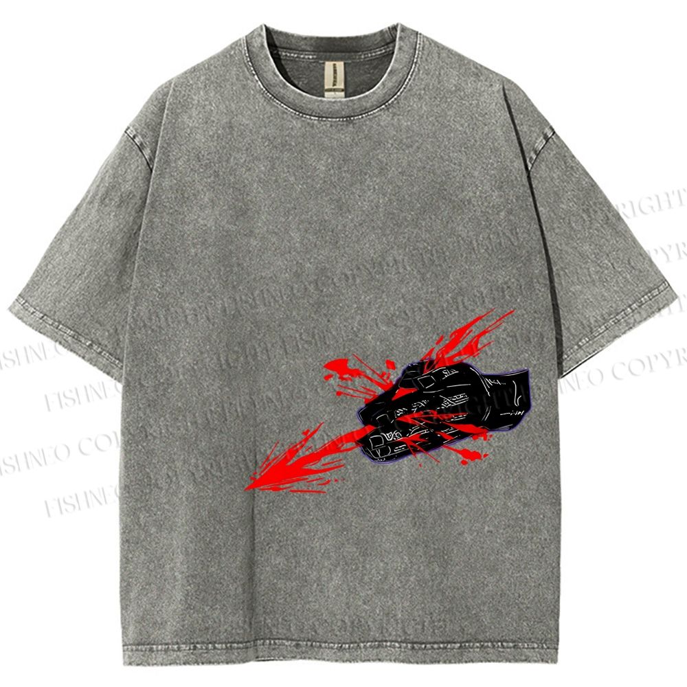 Unisex Japanese Anime Man Printed Washed Tee