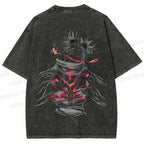 Unisex Japanese Anime Man Printed Washed Tee