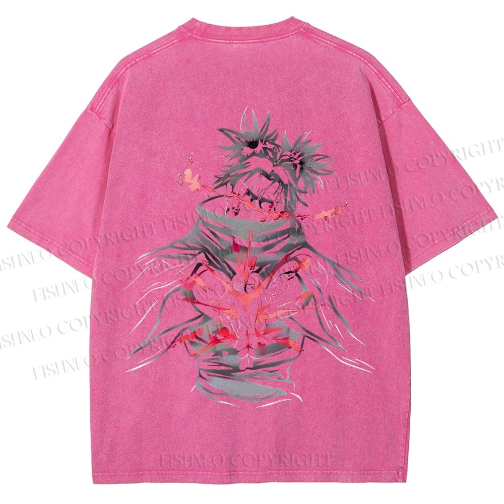 Unisex Japanese Anime Man Printed Washed Tee