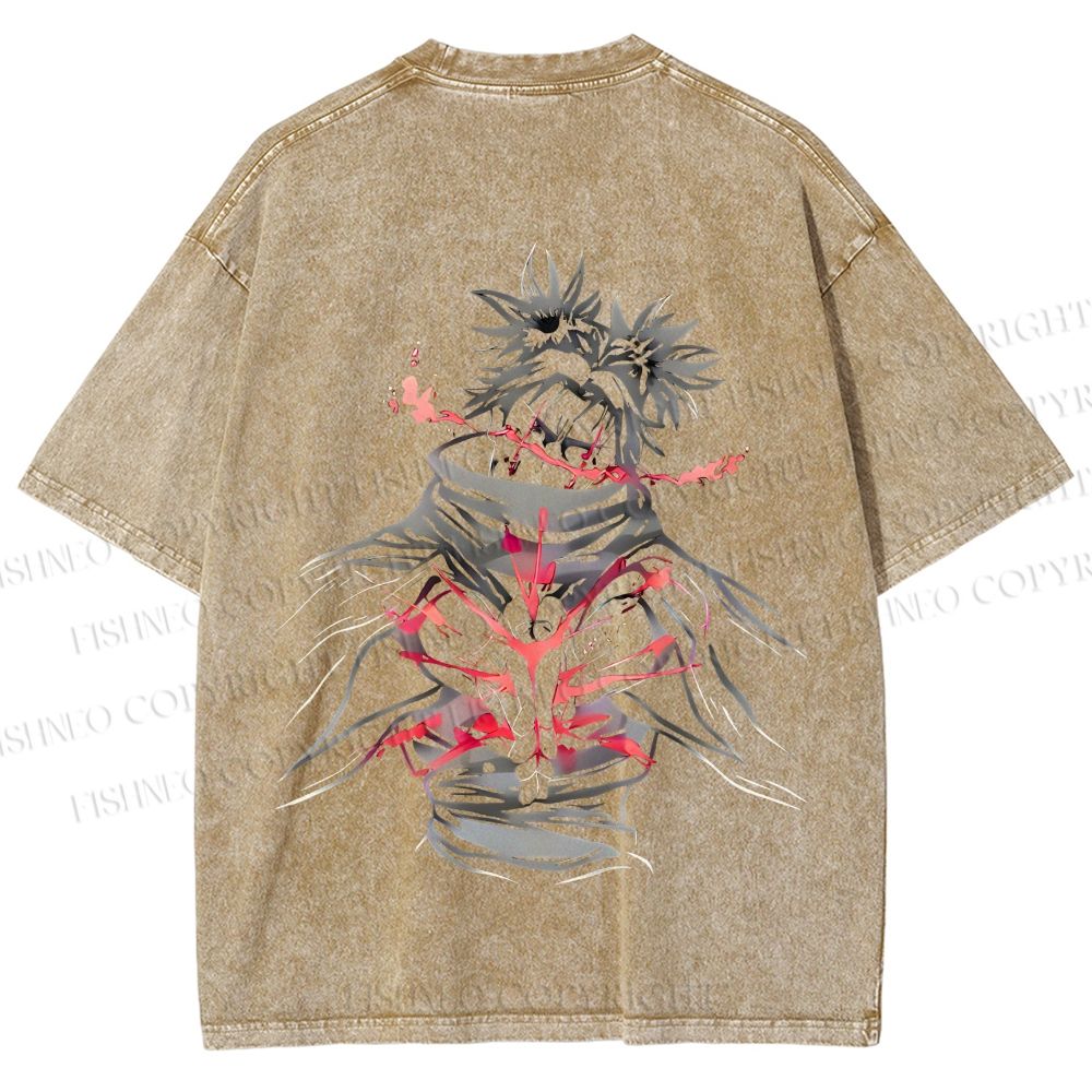 Unisex Japanese Anime Man Printed Washed Tee