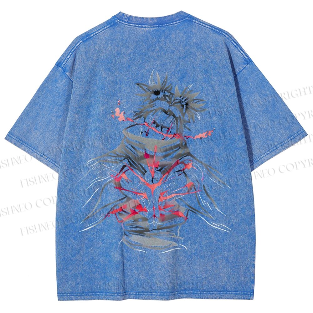 Unisex Japanese Anime Man Printed Washed Tee