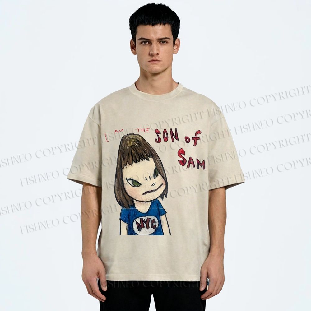 Unisex Japanese Art Yoshitomo Nara Son Of Sam Printed Washed Tee