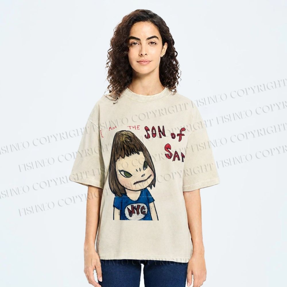 Unisex Japanese Art Yoshitomo Nara Son Of Sam Printed Washed Tee
