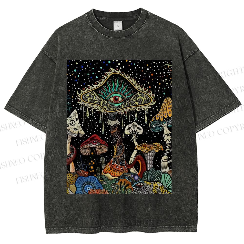 Unisex Magic Mushroom Eye Printed Washed Tee