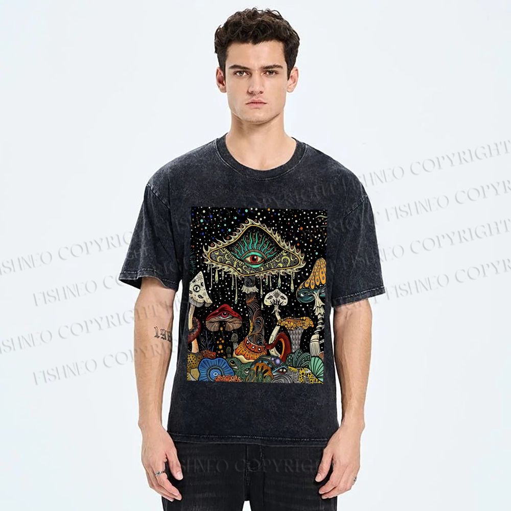 Unisex Magic Mushroom Eye Printed Washed Tee