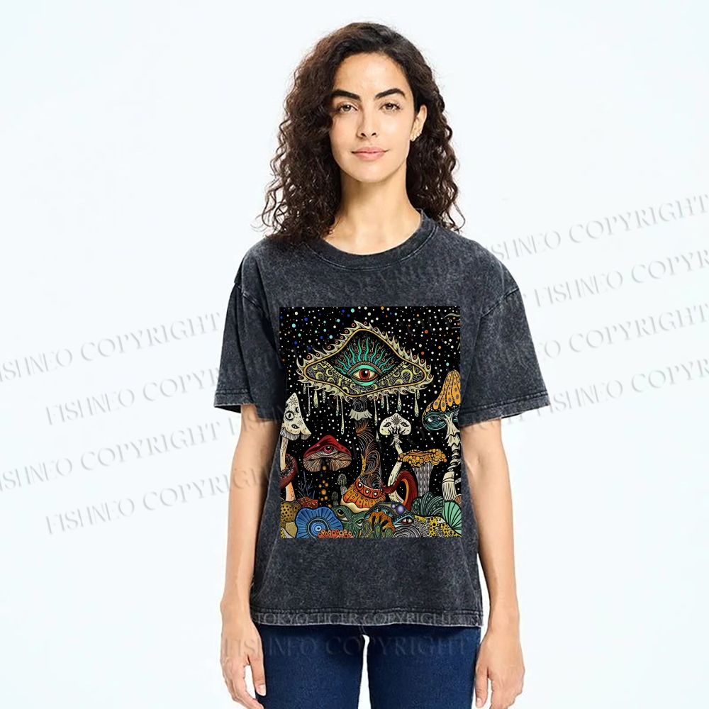 Unisex Magic Mushroom Eye Printed Washed Tee