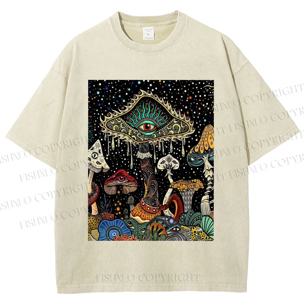 Unisex Magic Mushroom Eye Printed Washed Tee