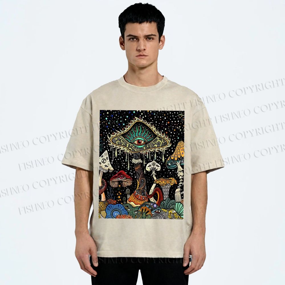 Unisex Magic Mushroom Eye Printed Washed Tee