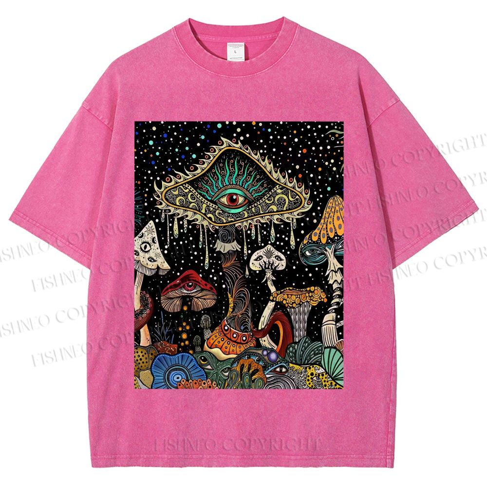 Unisex Magic Mushroom Eye Printed Washed Tee