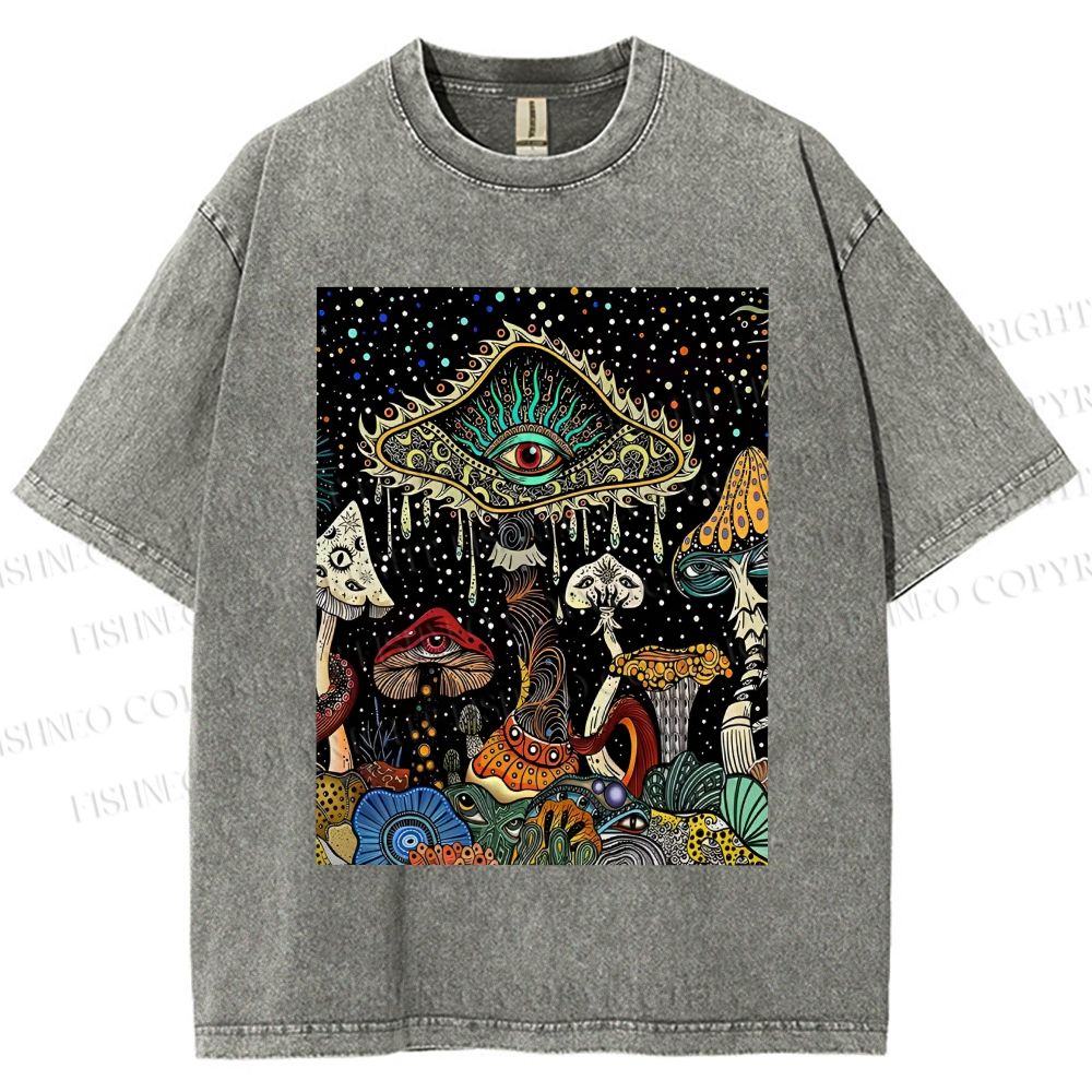Unisex Magic Mushroom Eye Printed Washed Tee