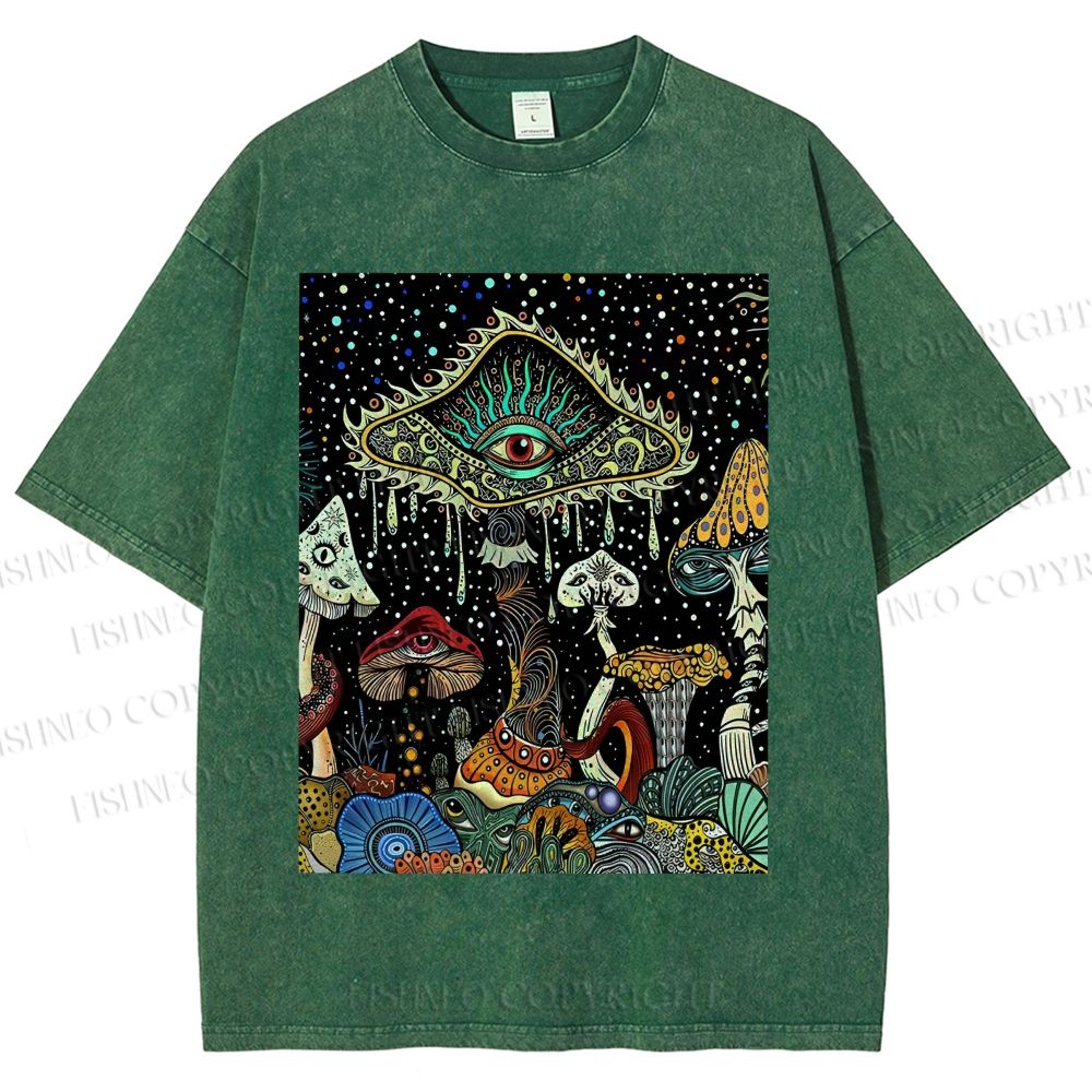 Unisex Magic Mushroom Eye Printed Washed Tee