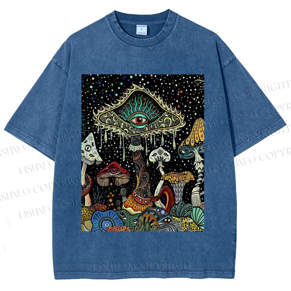 Unisex Magic Mushroom Eye Printed Washed Tee
