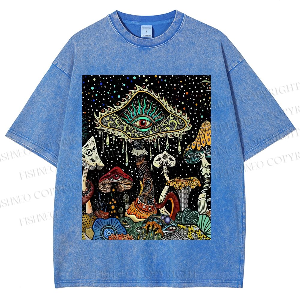 Unisex Magic Mushroom Eye Printed Washed Tee
