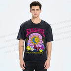 Unisex Vintage Sunshine Graffiti Printed Washed Tee