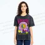 Unisex Vintage Sunshine Graffiti Printed Washed Tee