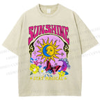 Unisex Vintage Sunshine Graffiti Printed Washed Tee