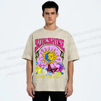 Unisex Vintage Sunshine Graffiti Printed Washed Tee