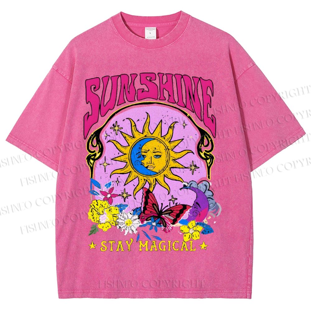 Unisex Vintage Sunshine Graffiti Printed Washed Tee
