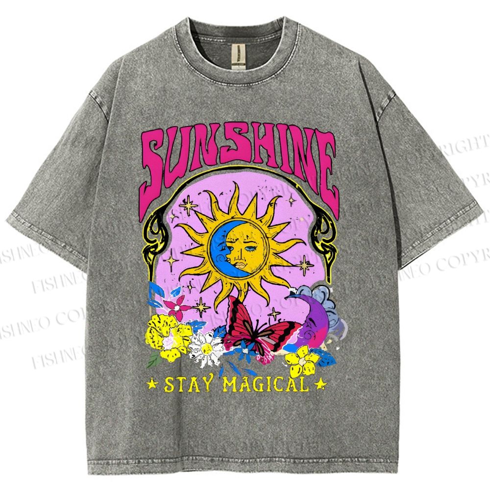 Unisex Vintage Sunshine Graffiti Printed Washed Tee