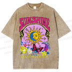Unisex Vintage Sunshine Graffiti Printed Washed Tee