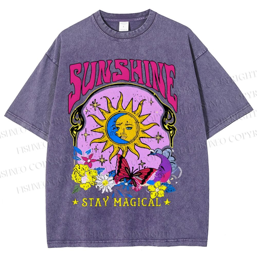 Unisex Vintage Sunshine Graffiti Printed Washed Tee