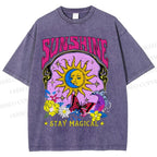 Unisex Vintage Sunshine Graffiti Printed Washed Tee