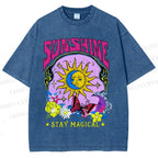 Unisex Vintage Sunshine Graffiti Printed Washed Tee