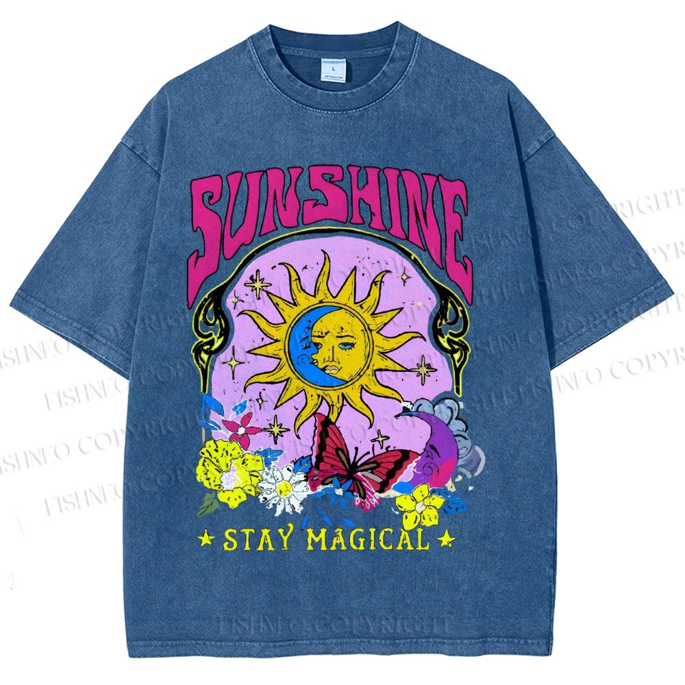 Unisex Vintage Sunshine Graffiti Printed Washed Tee