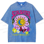 Unisex Vintage Sunshine Graffiti Printed Washed Tee