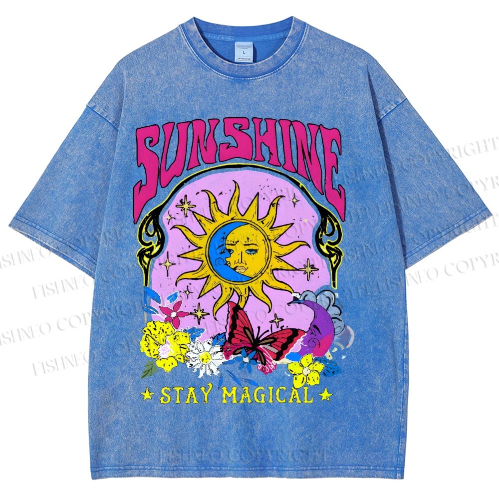 Unisex Vintage Sunshine Graffiti Printed Washed Tee