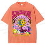 Unisex Vintage Sunshine Graffiti Printed Washed Tee