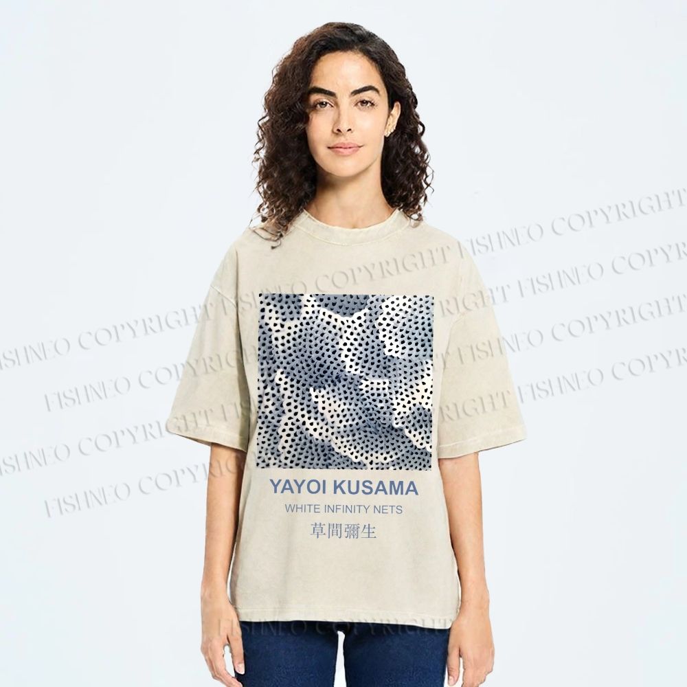 Unisex Japanese Art Yayoi Kusama Printed Washed Tee