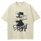 Unisex Vintage Funny Slow Duck Printed Washed Tee